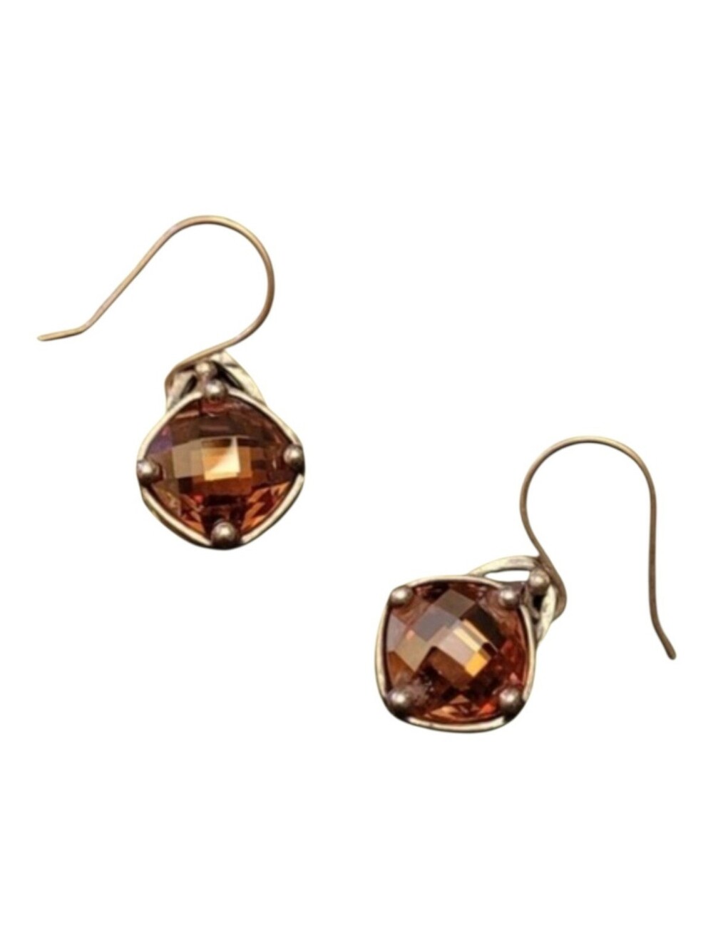 Silpada Amber And Silver Faceted Gem Drop Earrings